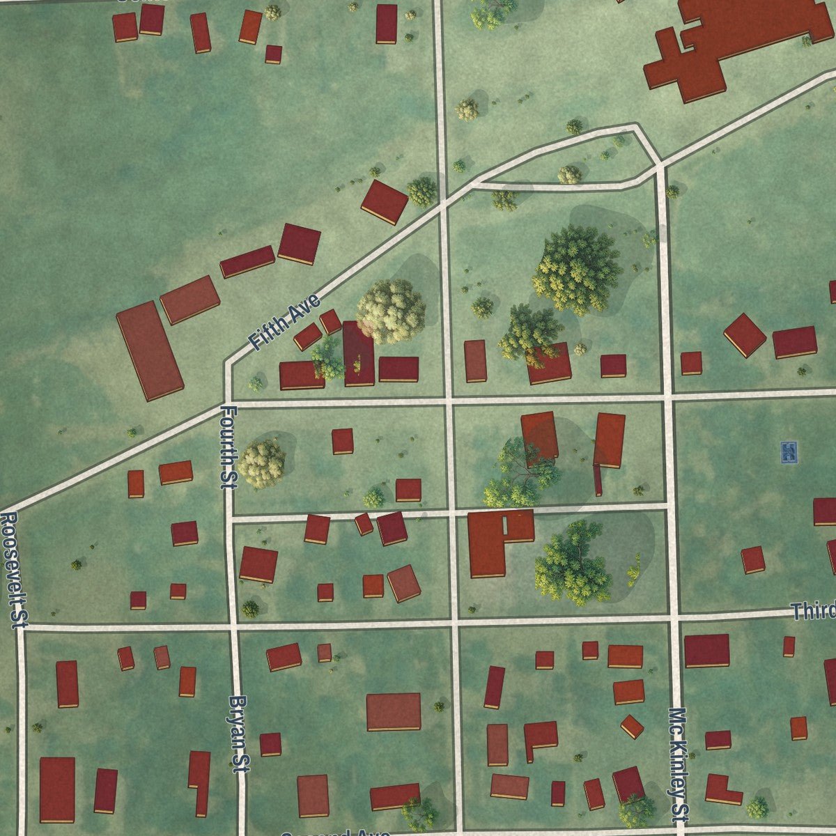 Second close-up of the map of Marion, North Dakota print showing more streets and buildings