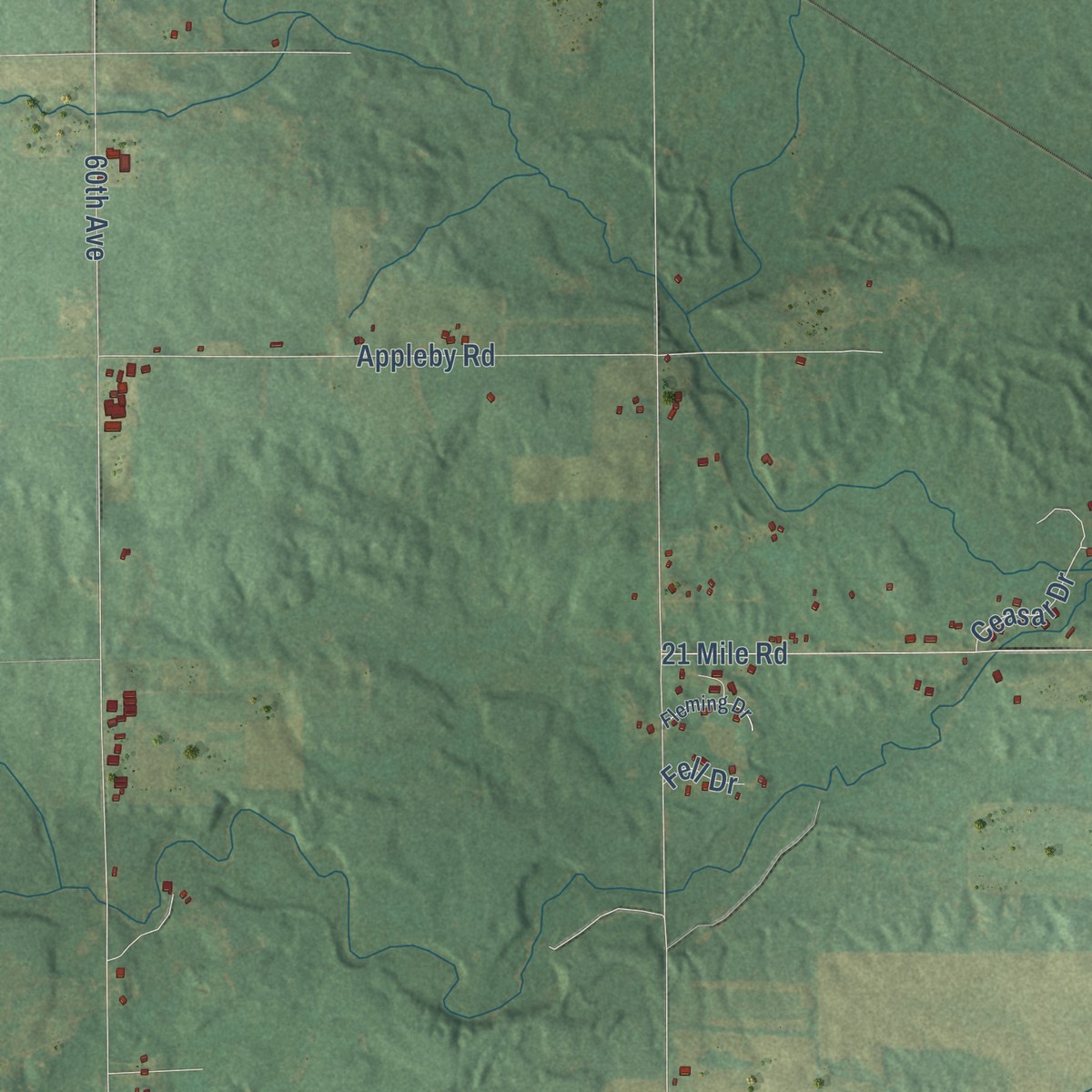 Second close-up of the map of Marion, Osceola County, Michigan print showing more streets and buildings