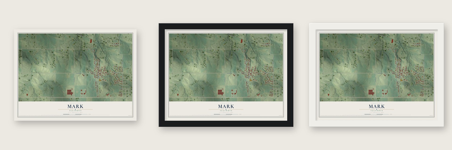 Mark, Illinois map unframed, in a black wood frame and in a white wood frame