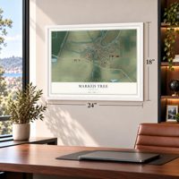 Marked Tree, Arkansas map, 18 x 24 inch print in a white frame in a home office
