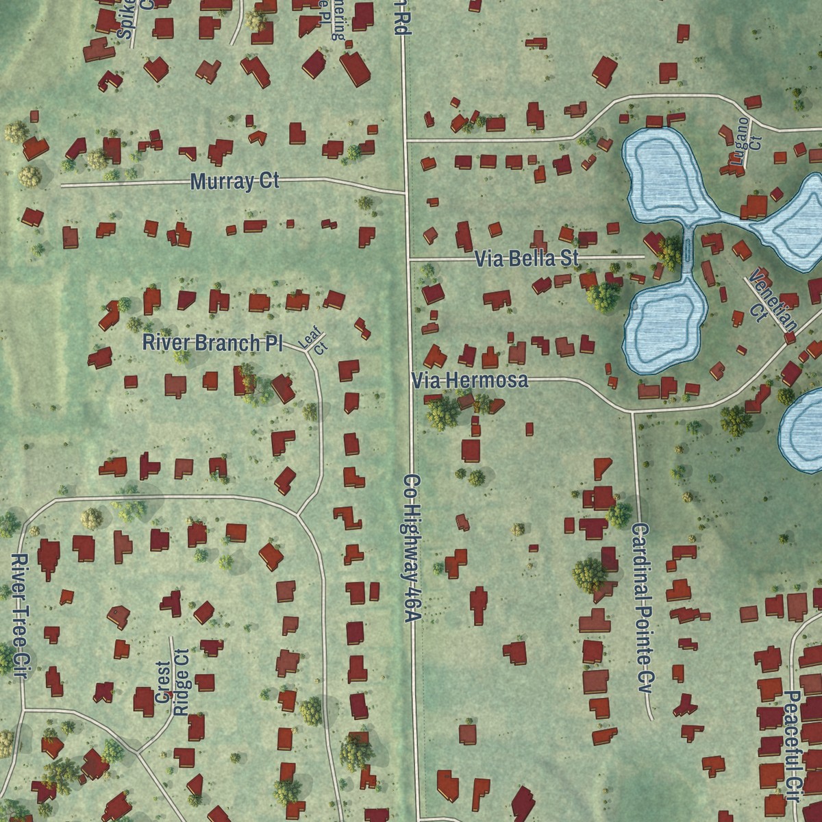 Second close-up of the map of Markham, Florida print showing more streets and buildings