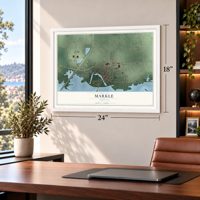Markle, Indiana map, 18 x 24 inch print in a white frame in a home office