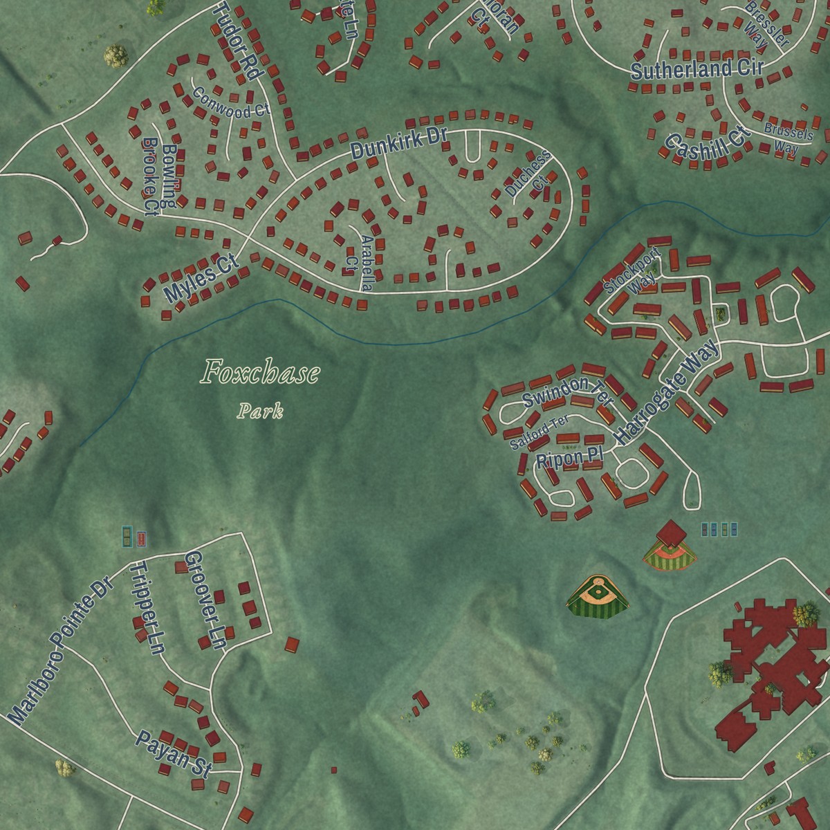 Second close-up of the map of Marlboro Village, Maryland print showing more streets and buildings