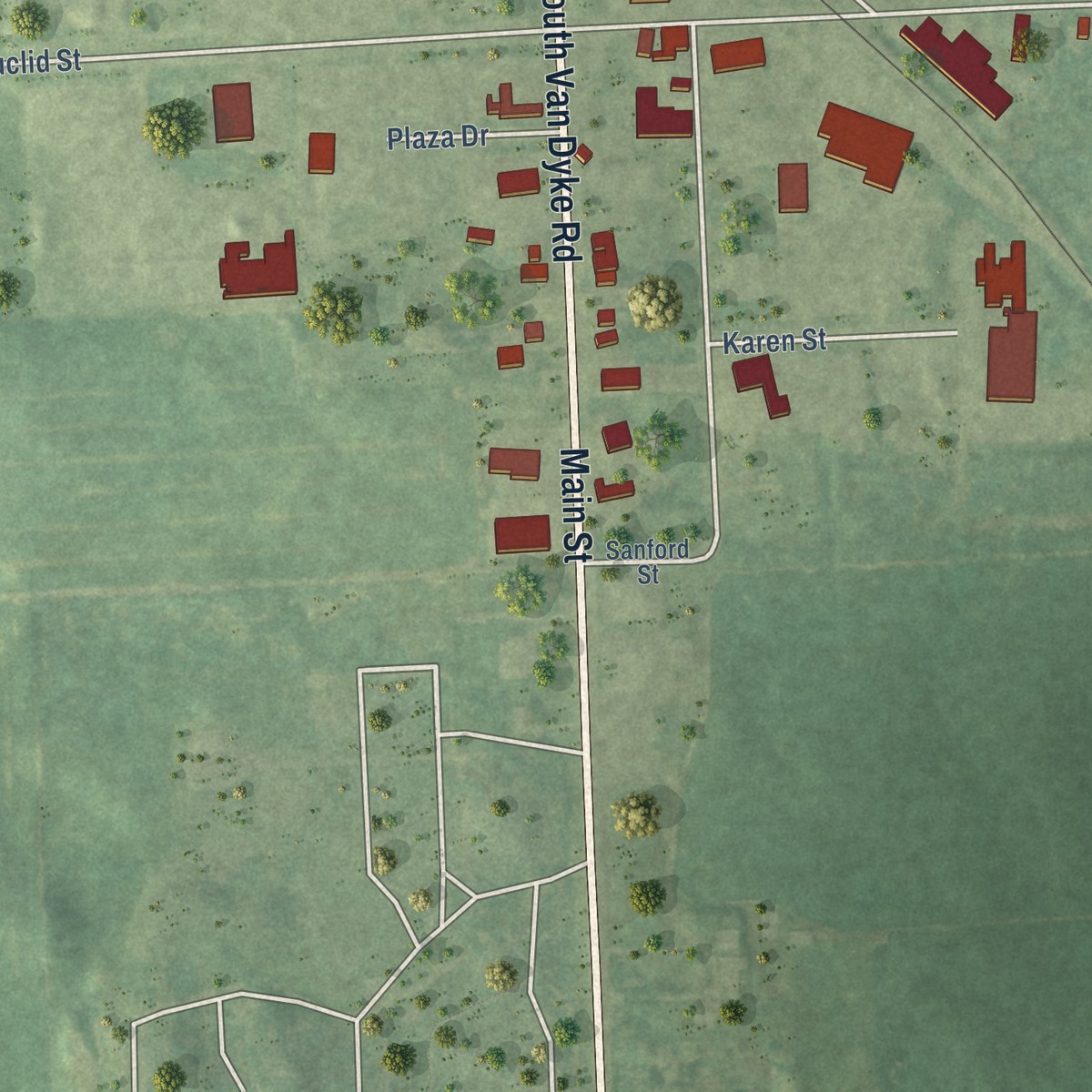 Second close-up of the map of Marlette, Michigan print showing more streets and buildings