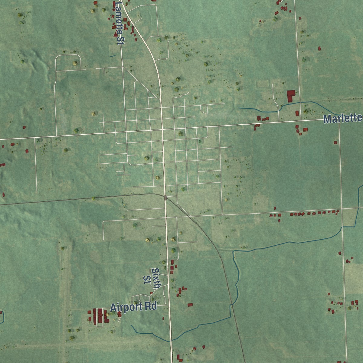 Second close-up of the map of Marlette, Sanilac County, Michigan print showing more streets and buildings