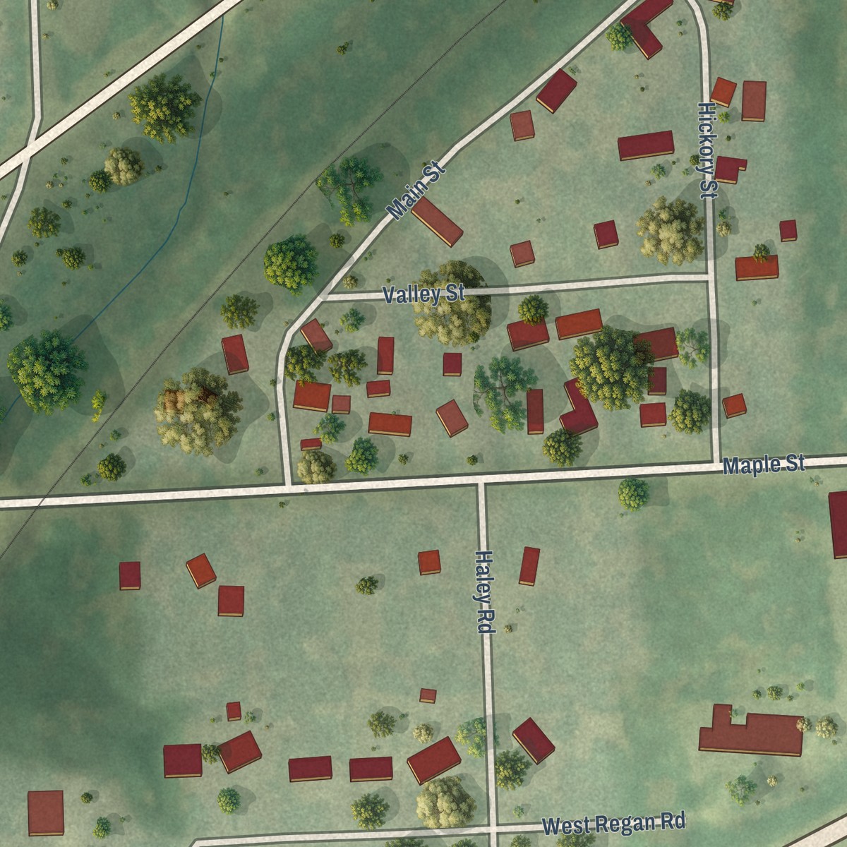 Second close-up of the map of Marley, Illinois print showing more streets and buildings