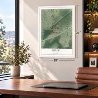 Marley, Illinois map, 18 x 24 inch print in a white frame in a home office