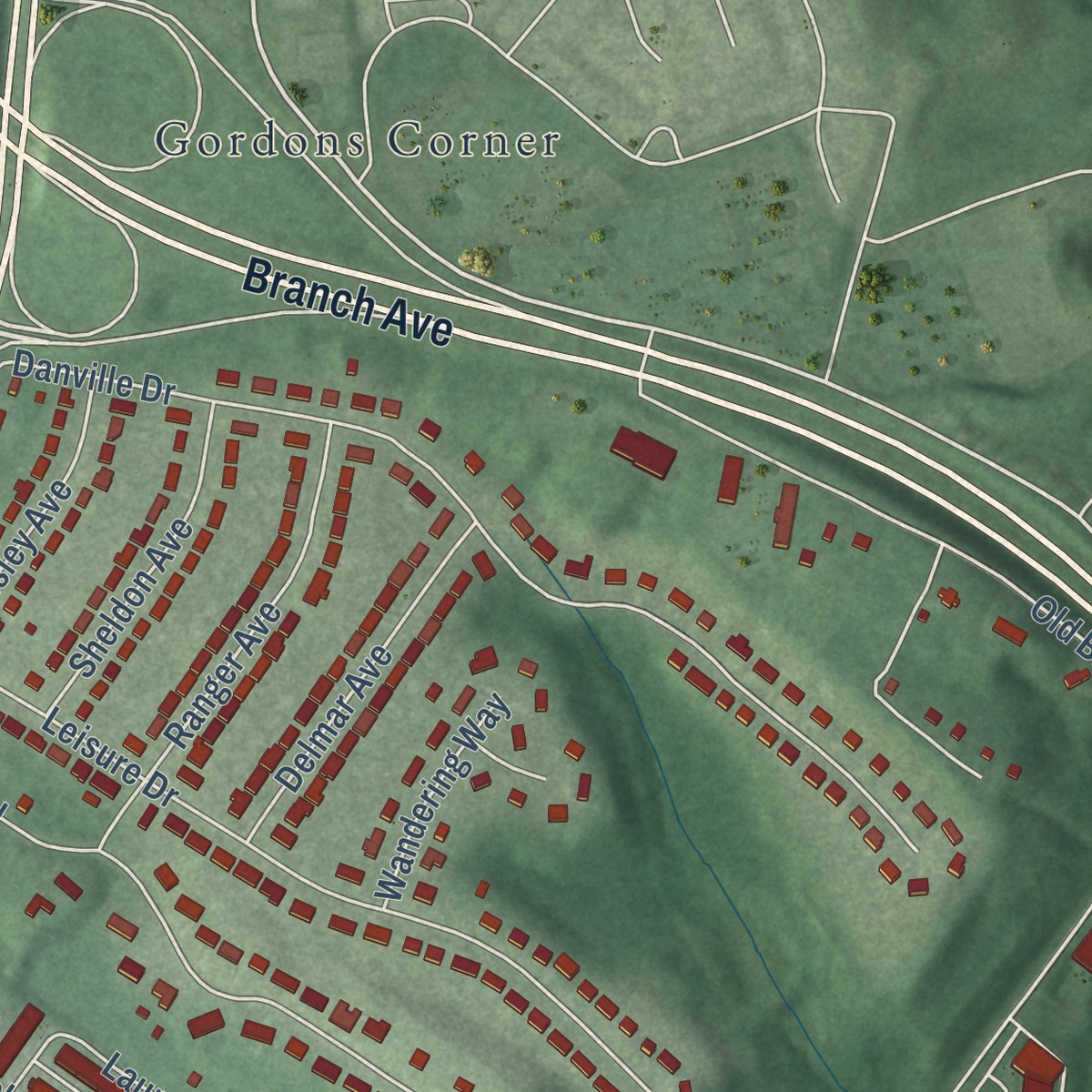 Second close-up of the map of Marlow Heights, Maryland print showing more streets and buildings