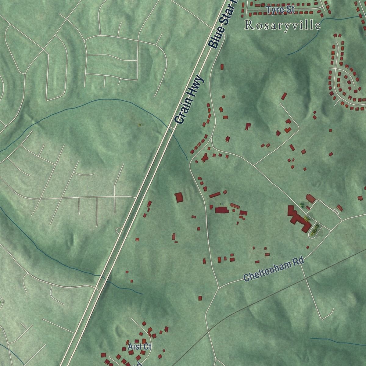 Second close-up of the map of Marlton, Maryland print showing more streets and buildings
