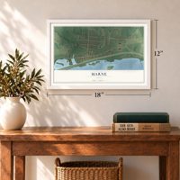 Marne, Ohio map, 12 x 18 inch print in a white frame in an entryway