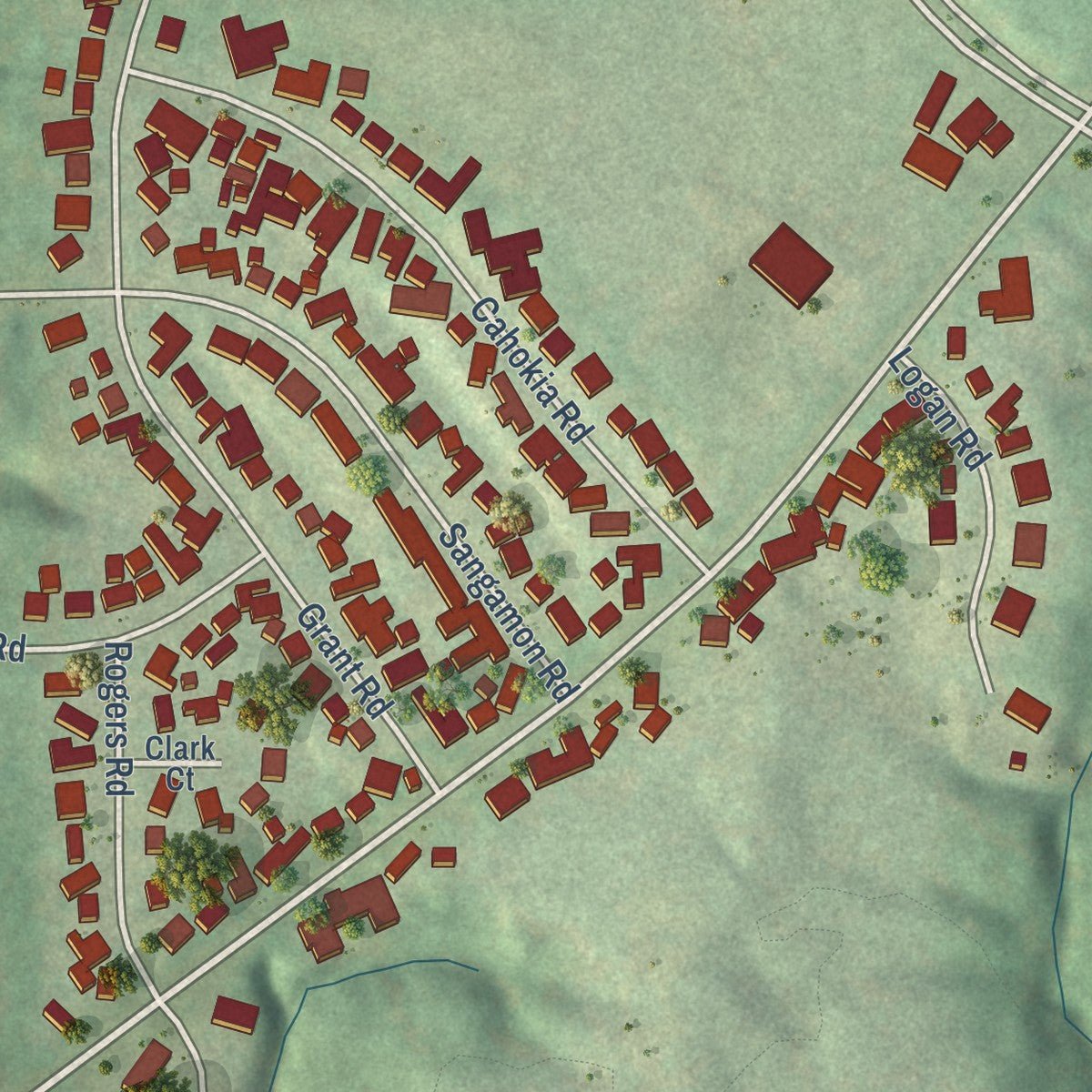 Second close-up of the map of Marquette Heights, Illinois print showing more streets and buildings