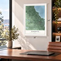 Marquette, Marquette County, Michigan map, 18 x 24 inch print in a white frame in a home office