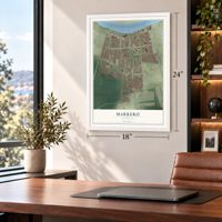 Marrero, Louisiana map, 18 x 24 inch print in a white frame in a home office