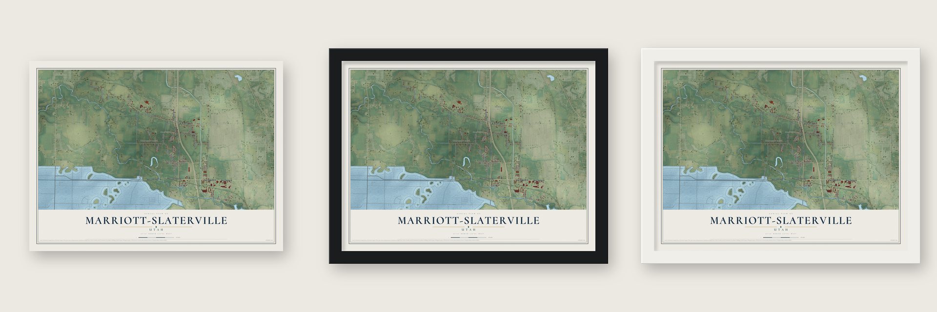 Marriott-Slaterville, Utah map unframed, in a black wood frame and in a white wood frame