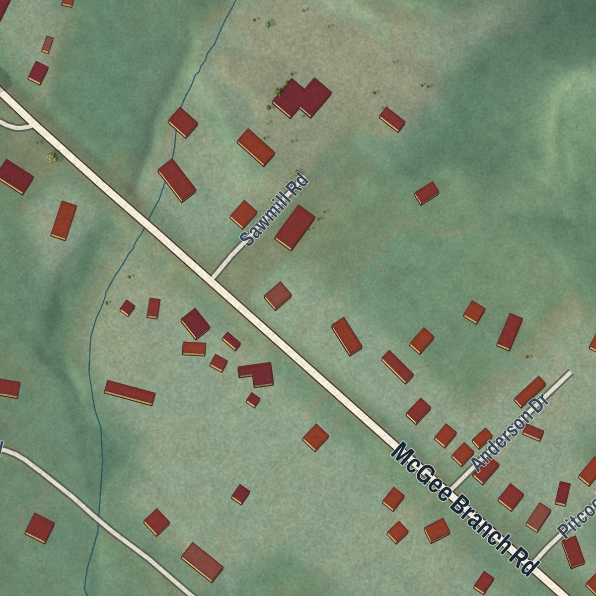 Second close-up of the map of Marrowbone, Kentucky print showing more streets and buildings