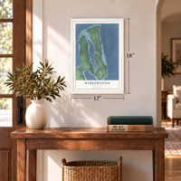 Marrowstone, Washington map, 12 x 18 inch print in a white frame in an entryway