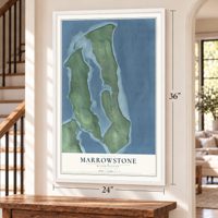Marrowstone, Washington map, 24 x 36 inch print in a white frame by a staircase