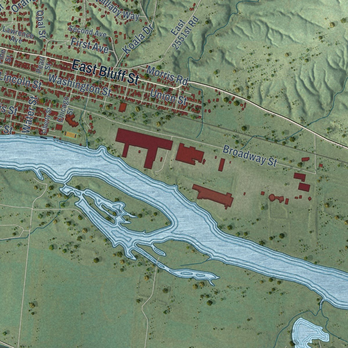 Second close-up of the map of Marseilles, Illinois print showing more streets and buildings