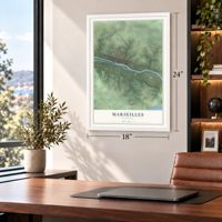 Marseilles, Illinois map, 18 x 24 inch print in a white frame in a home office