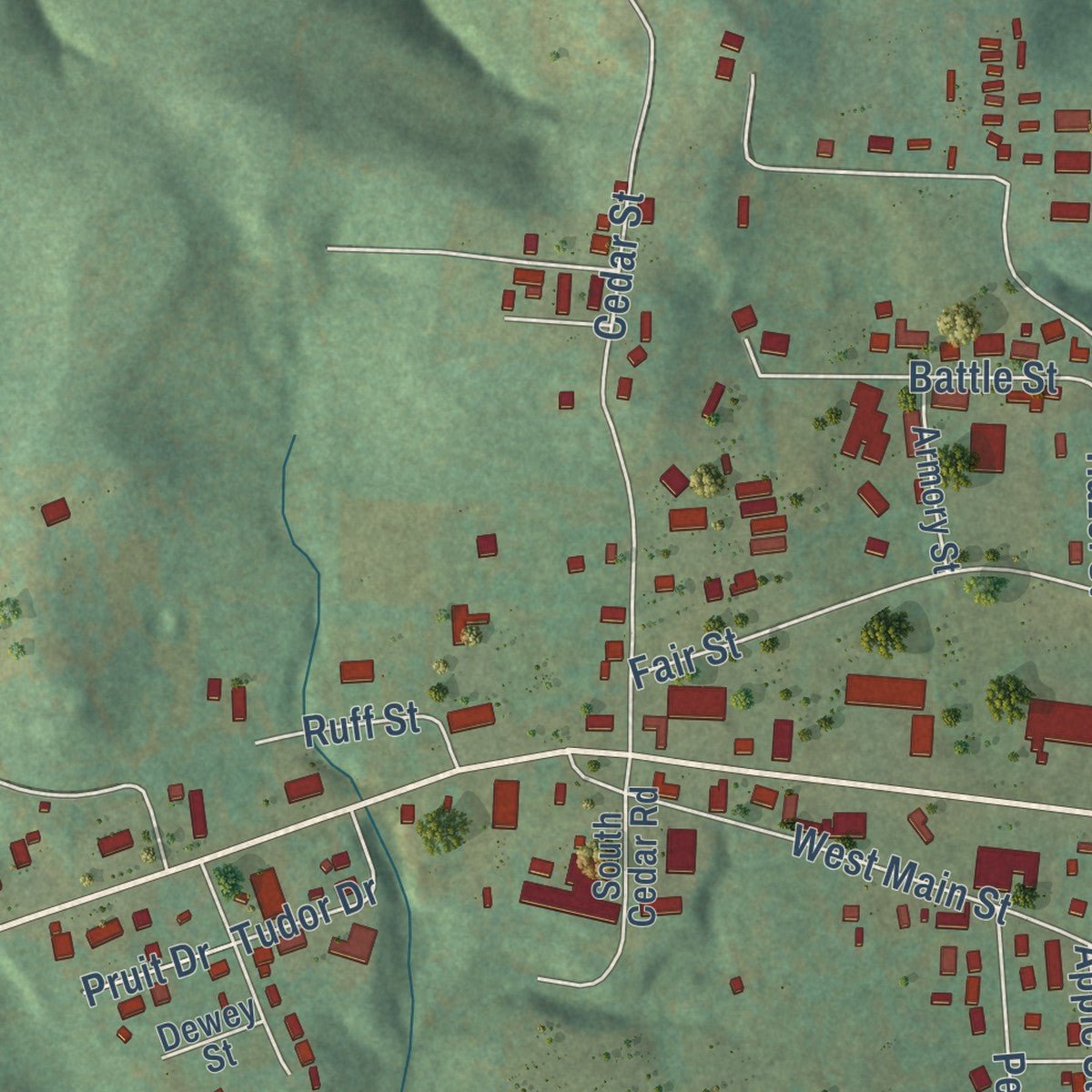 Second close-up of the map of Marshall, Arkansas print showing more streets and buildings