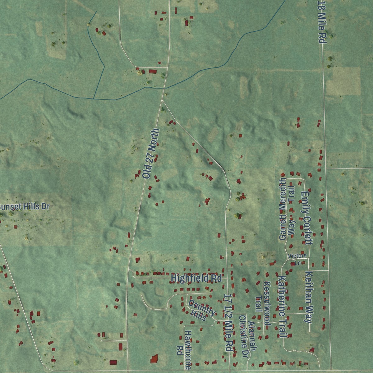 Second close-up of the map of Marshall, Calhoun County, Michigan print showing more streets and buildings