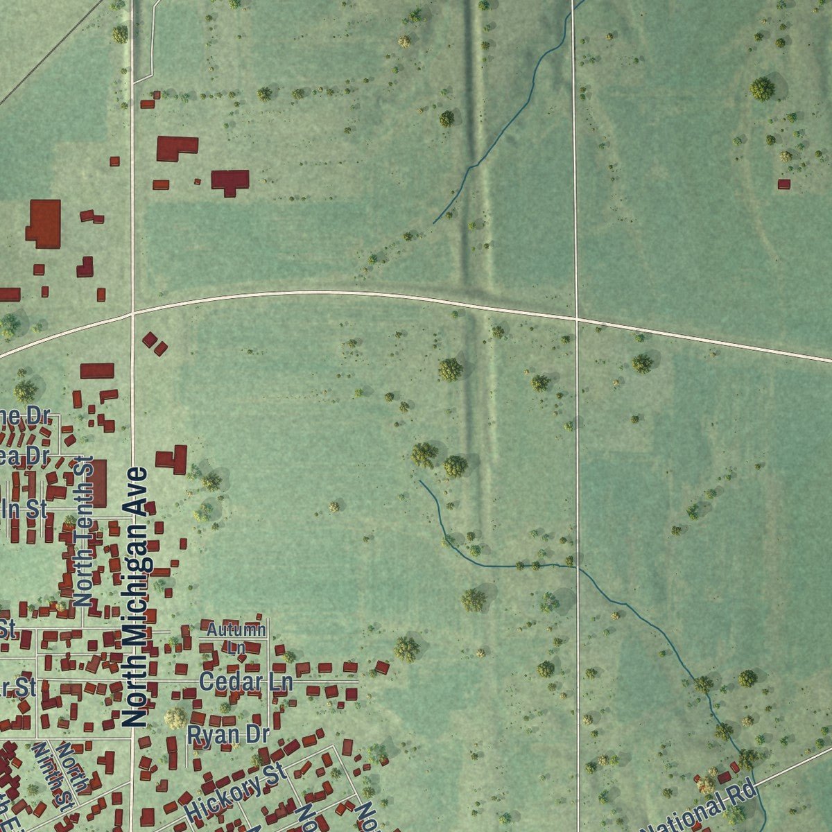 Second close-up of the map of Marshall, Illinois print showing more streets and buildings