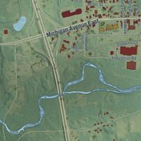 Second close-up of the map of Marshall, Michigan print showing more streets and buildings
