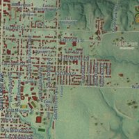 Second close-up of the map of Marshall, Missouri print showing more streets and buildings