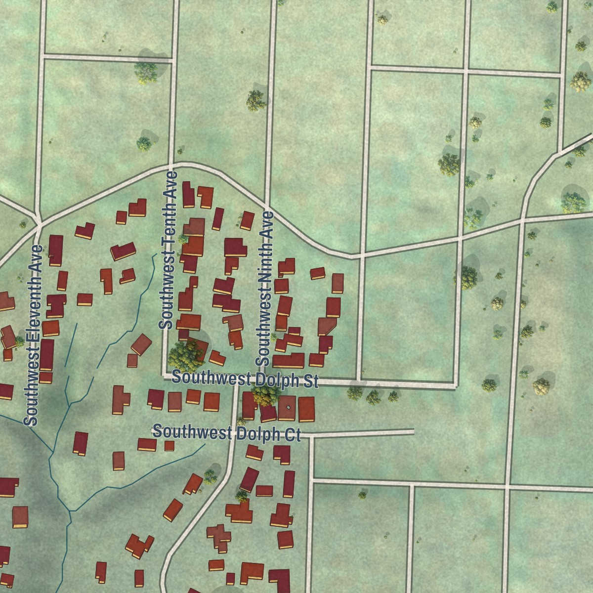 Second close-up of the map of Marshall Park, Oregon print showing more streets and buildings