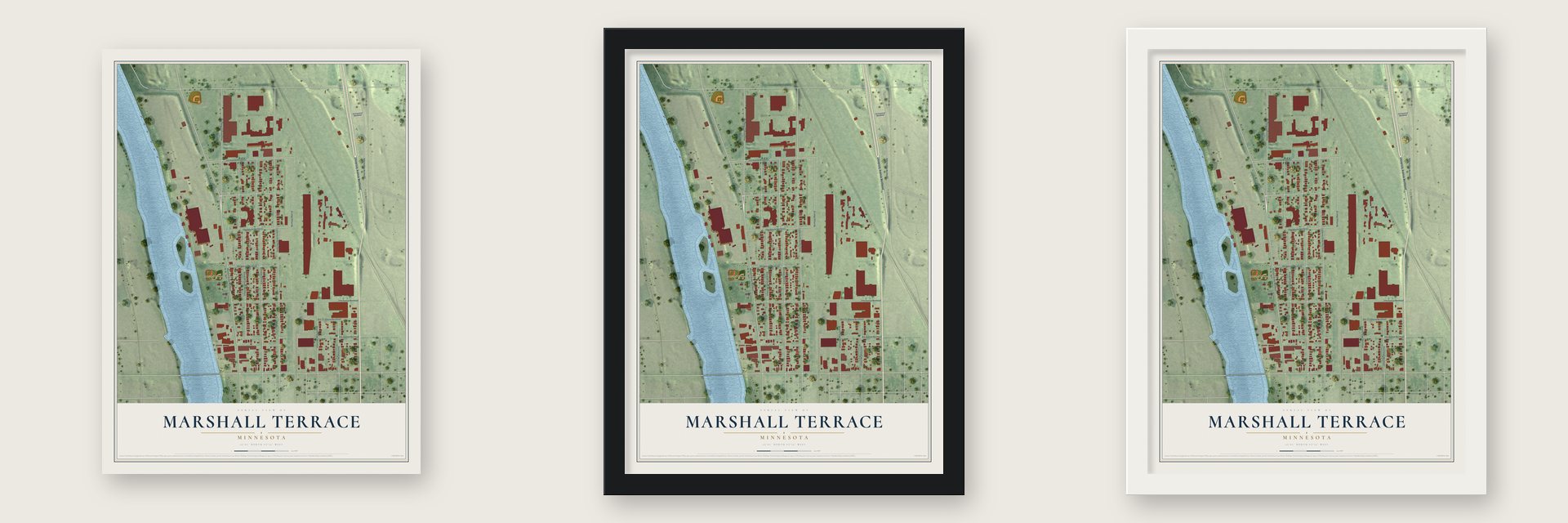 Marshall Terrace, Minnesota map unframed, in a black wood frame and in a white wood frame