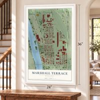 Marshall Terrace, Minnesota map, 24 x 36 inch print in a white frame by a staircase