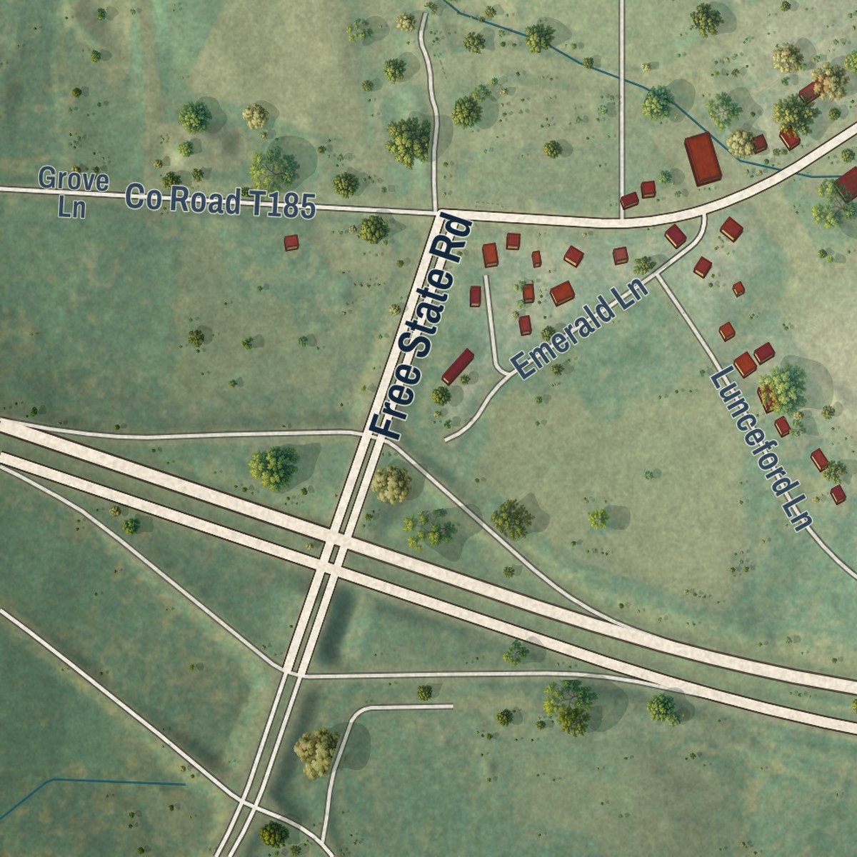 Second close-up of the map of Marshall, Virginia print showing more streets and buildings