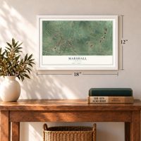 Marshall, Virginia map, 12 x 18 inch print in a white frame in an entryway