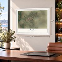 Mart, Texas map, 18 x 24 inch print in a white frame in a home office