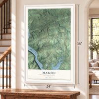Martic, Pennsylvania map, 24 x 36 inch print in a white frame by a staircase