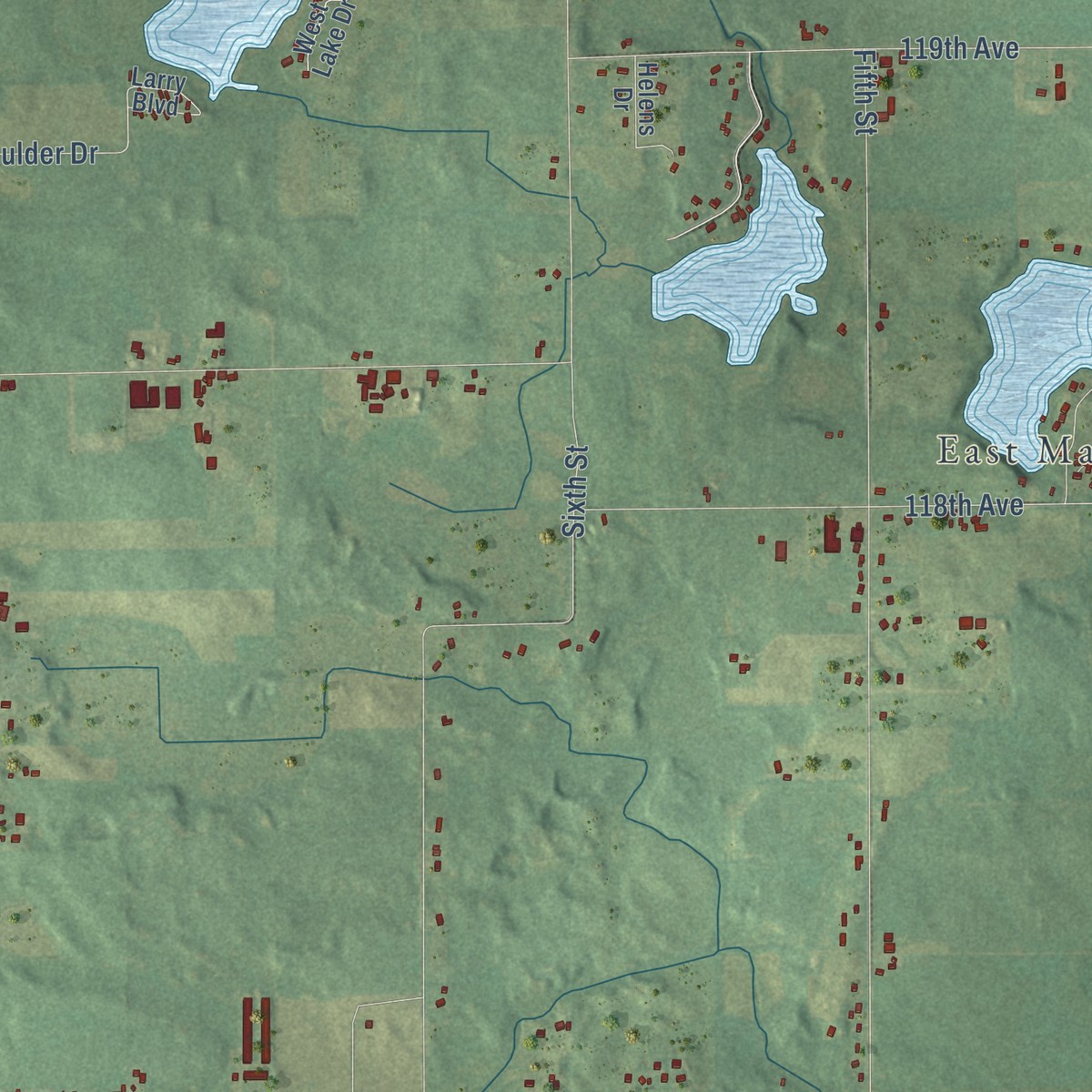 Second close-up of the map of Martin, Allegan County, Michigan print showing more streets and buildings