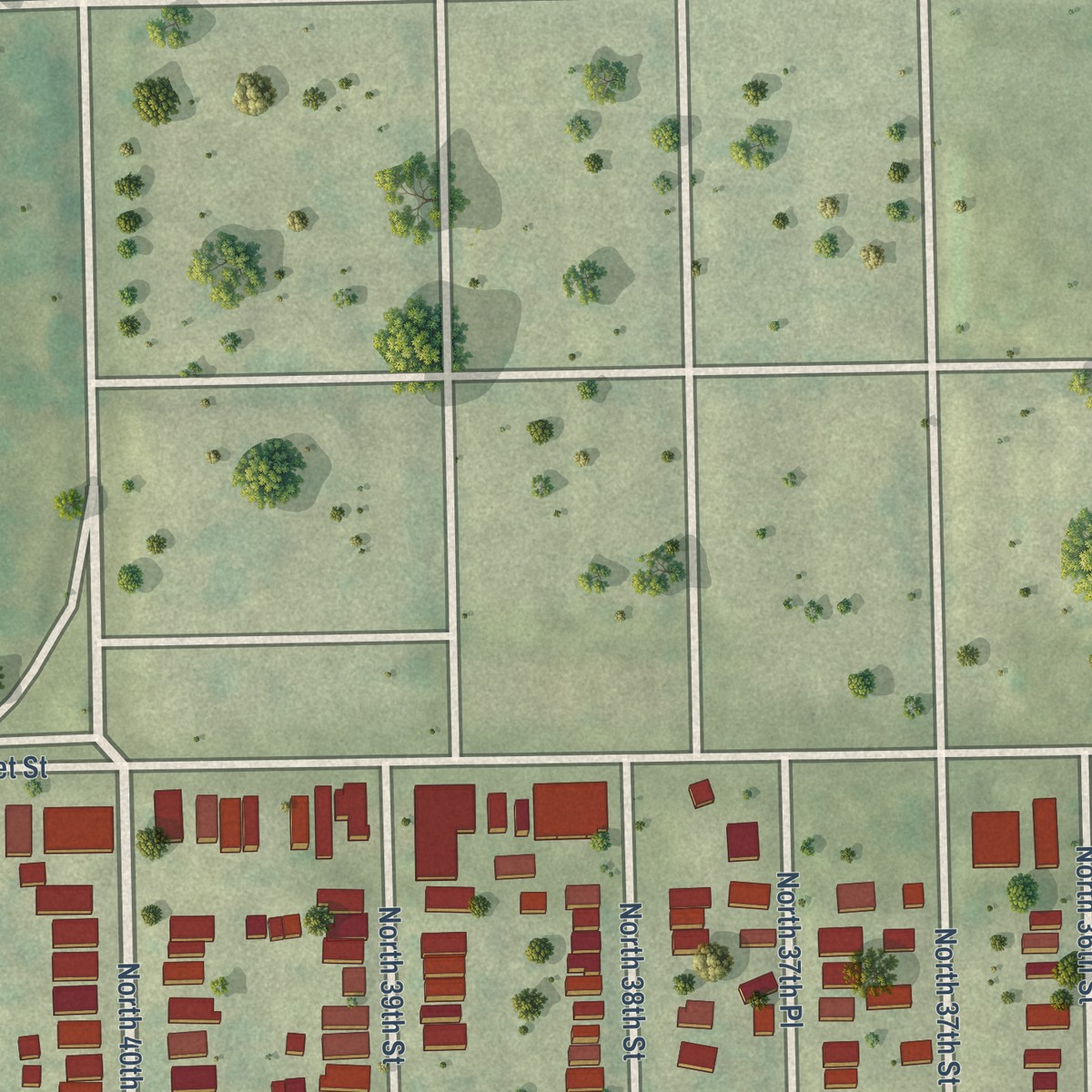 Second close-up of the map of Martin Drive, Wisconsin print showing more streets and buildings