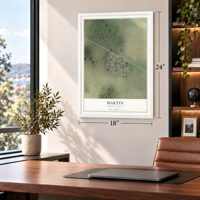 Martin, North Dakota map, 18 x 24 inch print in a white frame in a home office