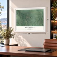 Martinsburg, Indiana map, 18 x 24 inch print in a white frame in a home office