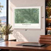 Martinsville, Texas map, 18 x 24 inch print in a white frame in a home office