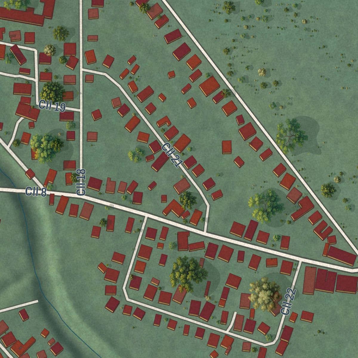 Second close-up of the map of Martorell, Puerto Rico print showing more streets and buildings