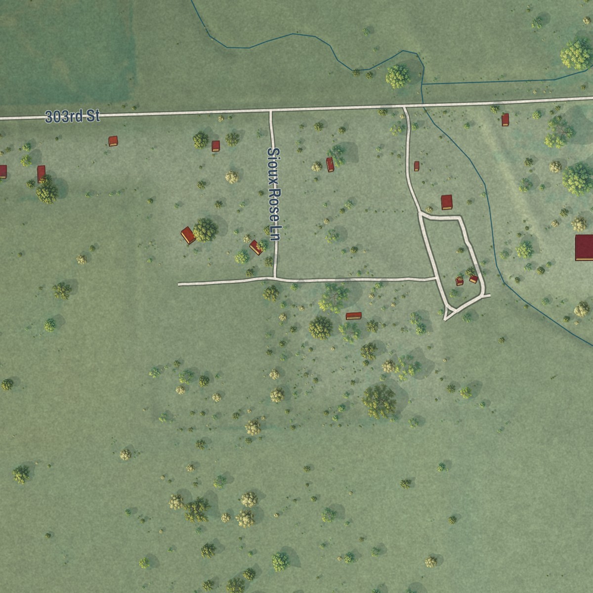 Second close-up of the map of Marty, South Dakota print showing more streets and buildings