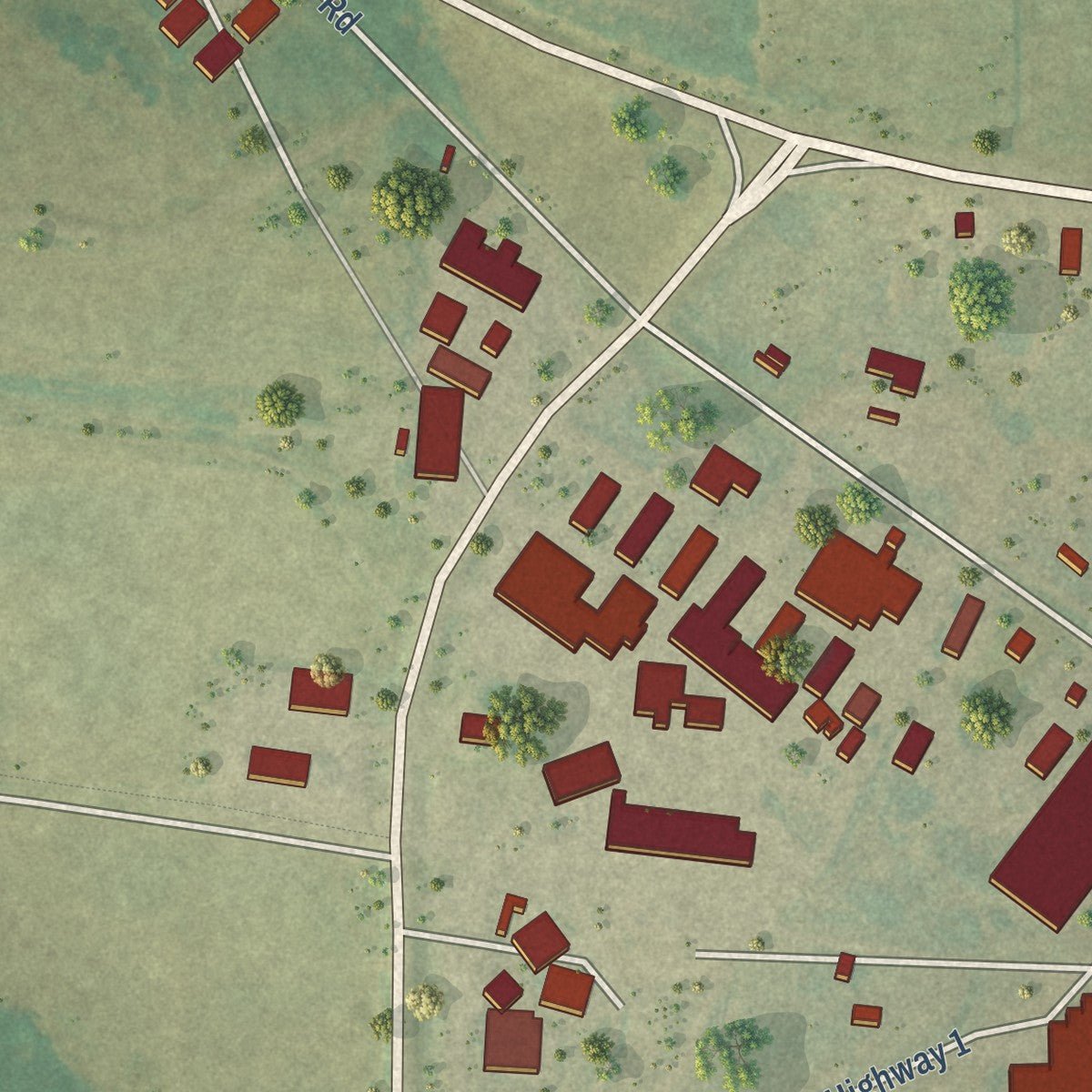 Second close-up of the map of Marvell, Arkansas print showing more streets and buildings