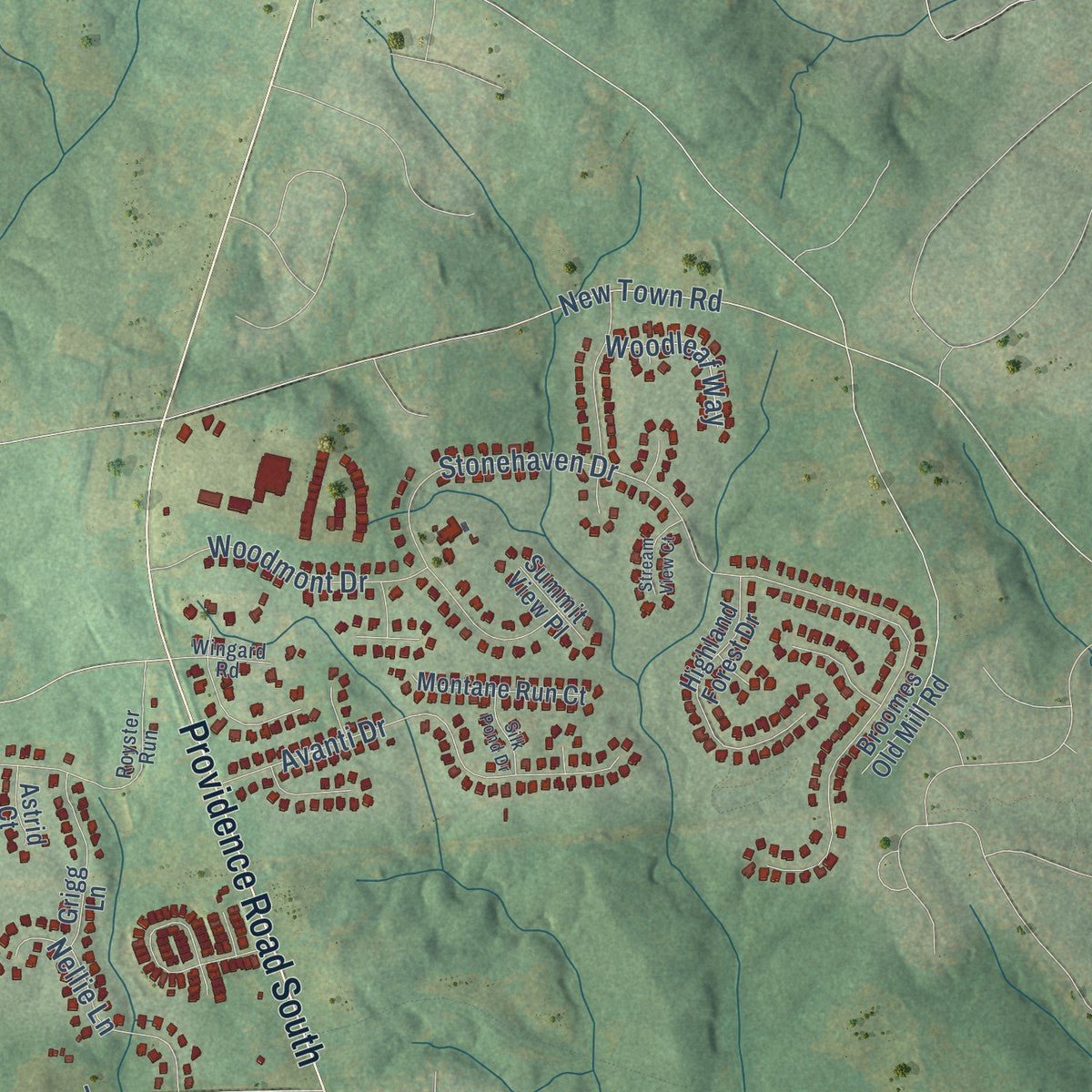 Second close-up of the map of Marvin, North Carolina print showing more streets and buildings