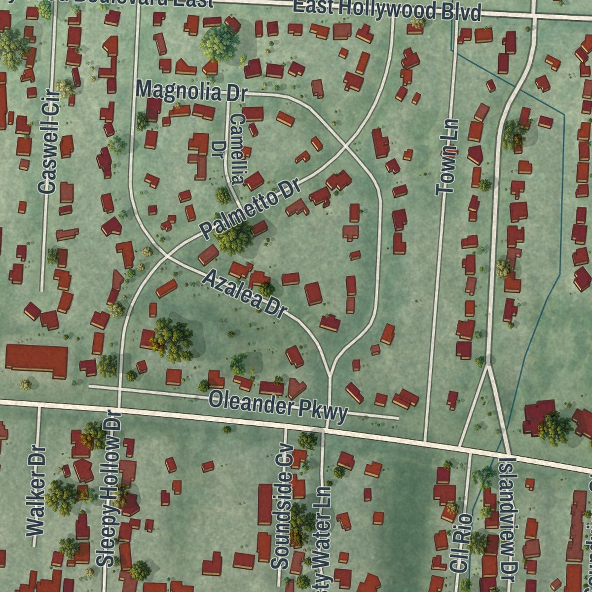 Second close-up of the map of Mary Esther, Florida print showing more streets and buildings
