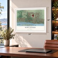 Mary Esther, Florida map, 18 x 24 inch print in a white frame in a home office