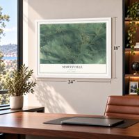 Marysville, Montana map, 18 x 24 inch print in a white frame in a home office