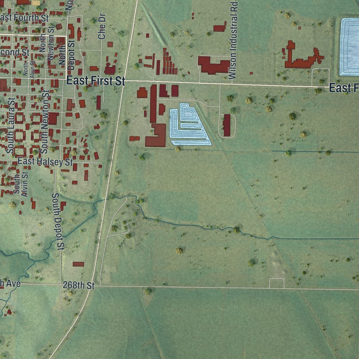 Second close-up of the map of Maryville, Missouri print showing more streets and buildings