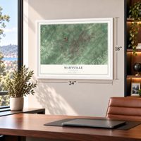Maryville, Tennessee map, 18 x 24 inch print in a white frame in a home office