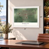 Mason City, Illinois map, 18 x 24 inch print in a white frame in a home office